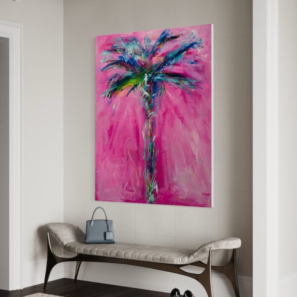 "Pink Palm Delight" 48"x60" Palm Trees - Image 2