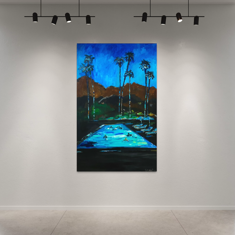 Desert Swim by Warren Knapp An American Impressionist. Warren Knapp Fine Art on El Paseo in Palm Desert.